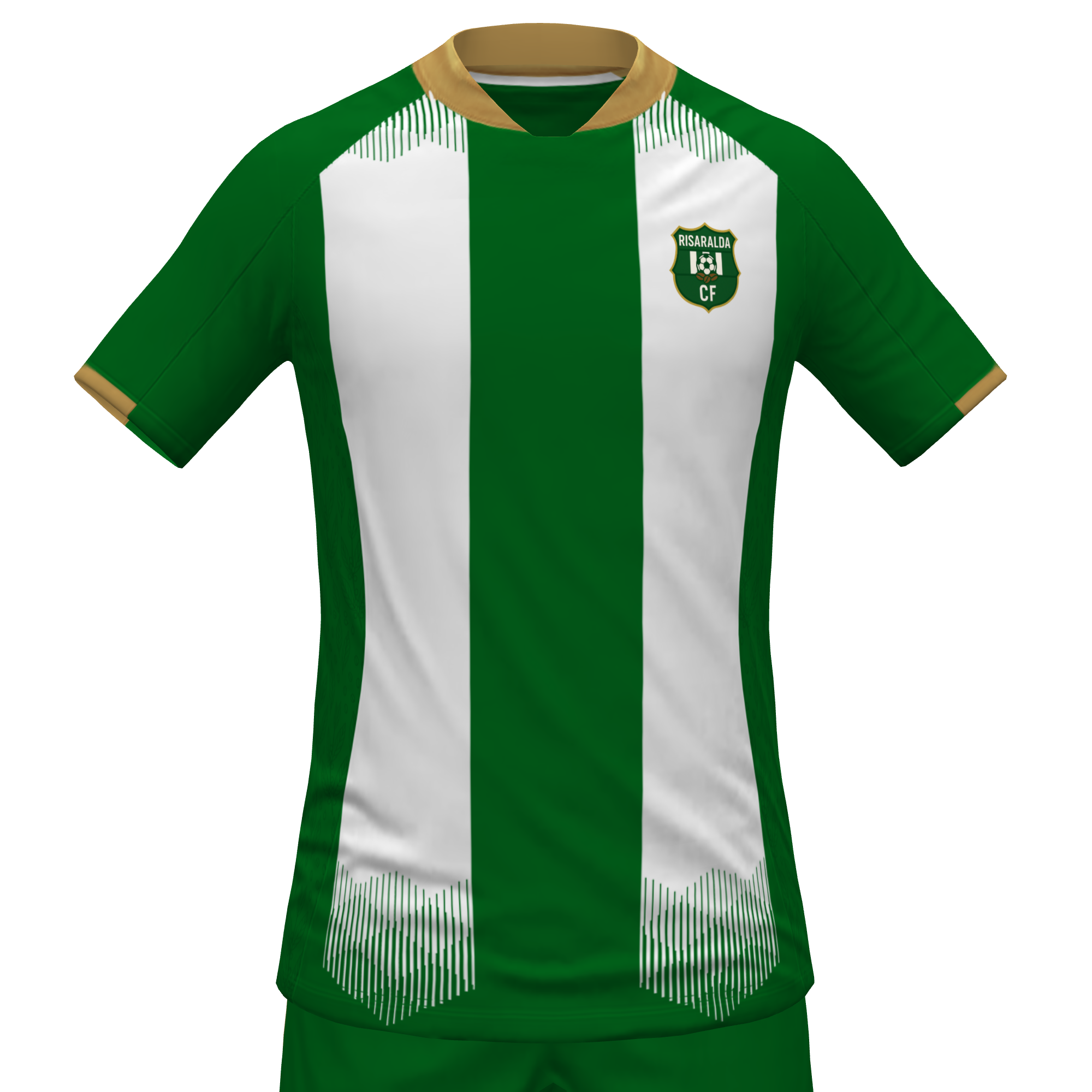 Camiseta principal verde y dorada de jugadores de campo del Risaralda CF